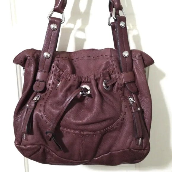 NEW B Makowsky Western Brown 100% Leather Shoulder Bag Purse Magnet Zip Close - Picture 2 of 13